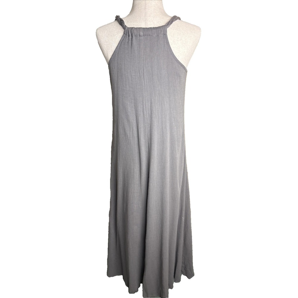Garnet Hill Halter Maxi Dress Crinkle Cotton Gauze Twist Petite Small Gray Boho - Picture 2 of 9